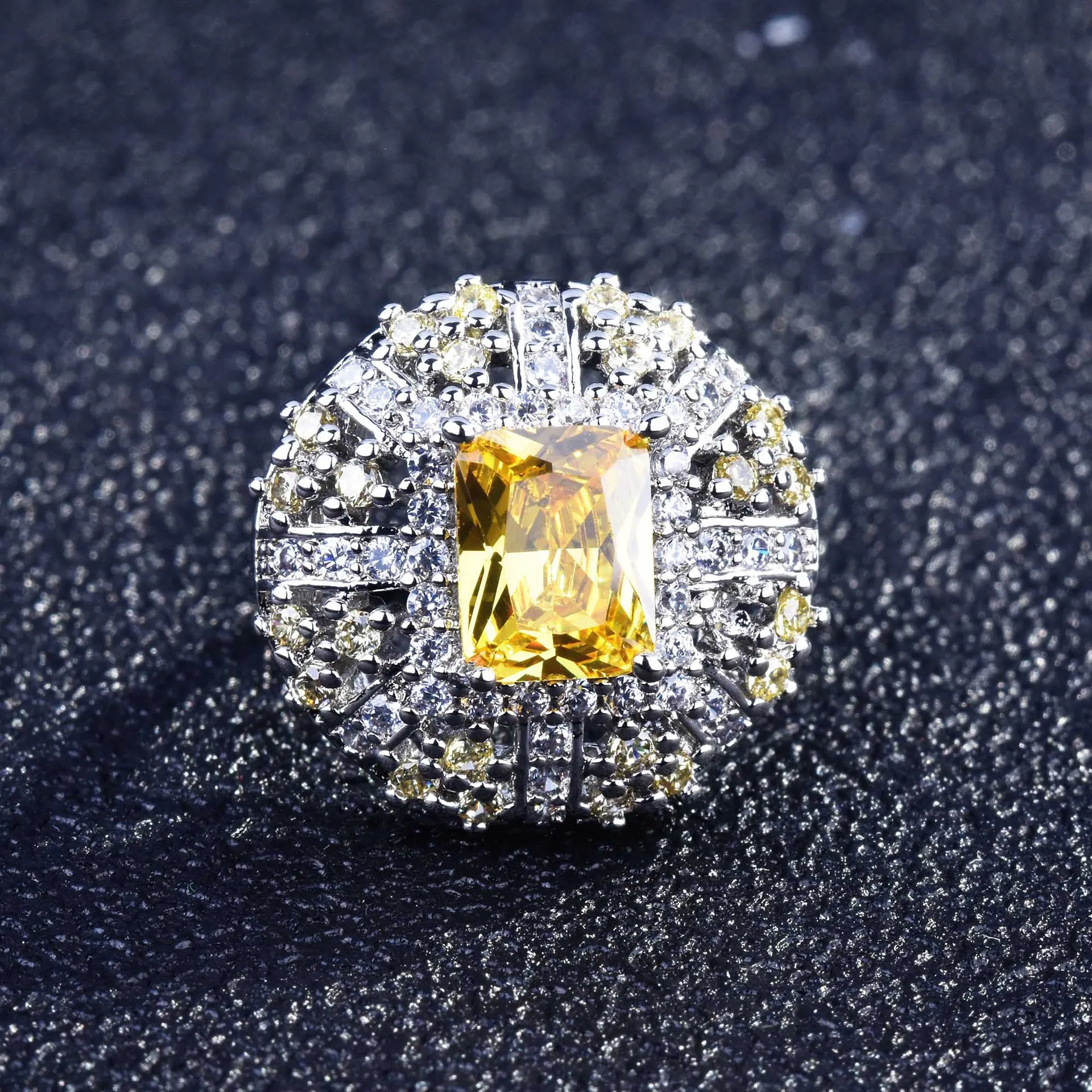 

Luxury Charm Ascher Cut Yellow Crystal Zircon Ring For Women Boho Style Ring Promise Engagement Rings Female Silver Jewelry