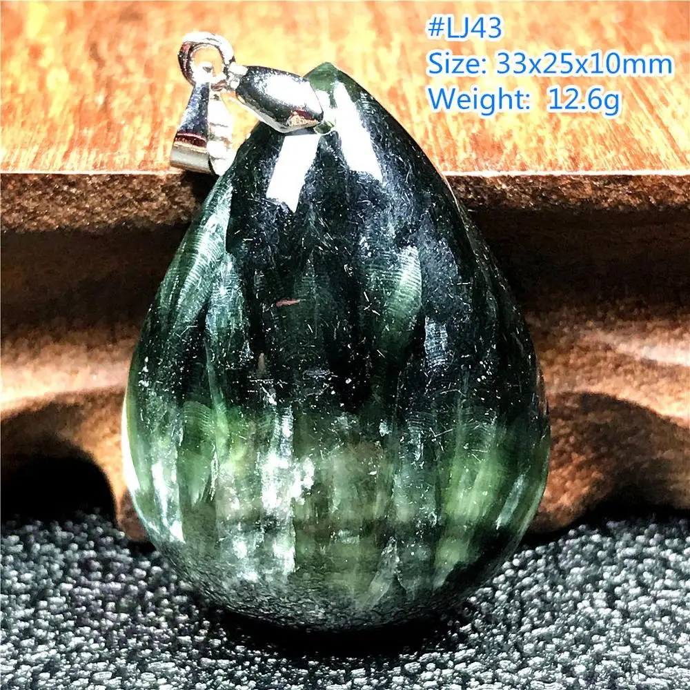 

Натуральный зеленый Серафинит кристалл ожерелье кулон ювелирные изделия для женщин леди мужчин подарок бусины серебряный камень капля вод...