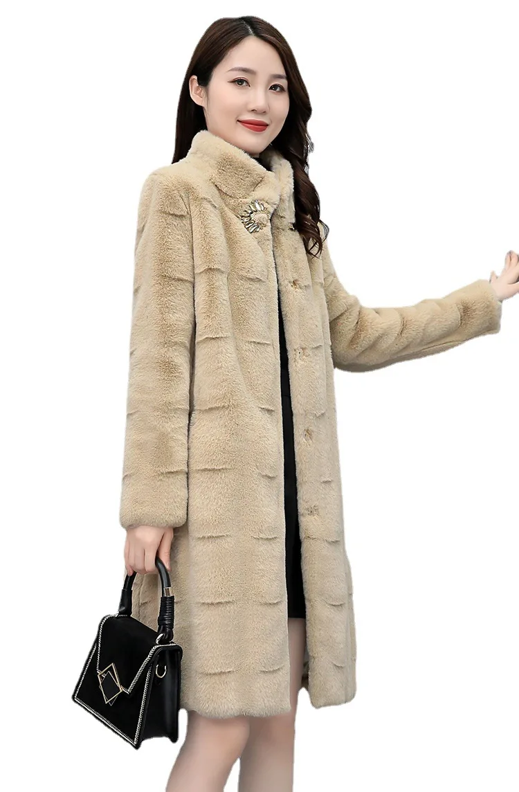 

Парка женская длинная из искусственного меха норки, с длинным рукавом, зима 2021