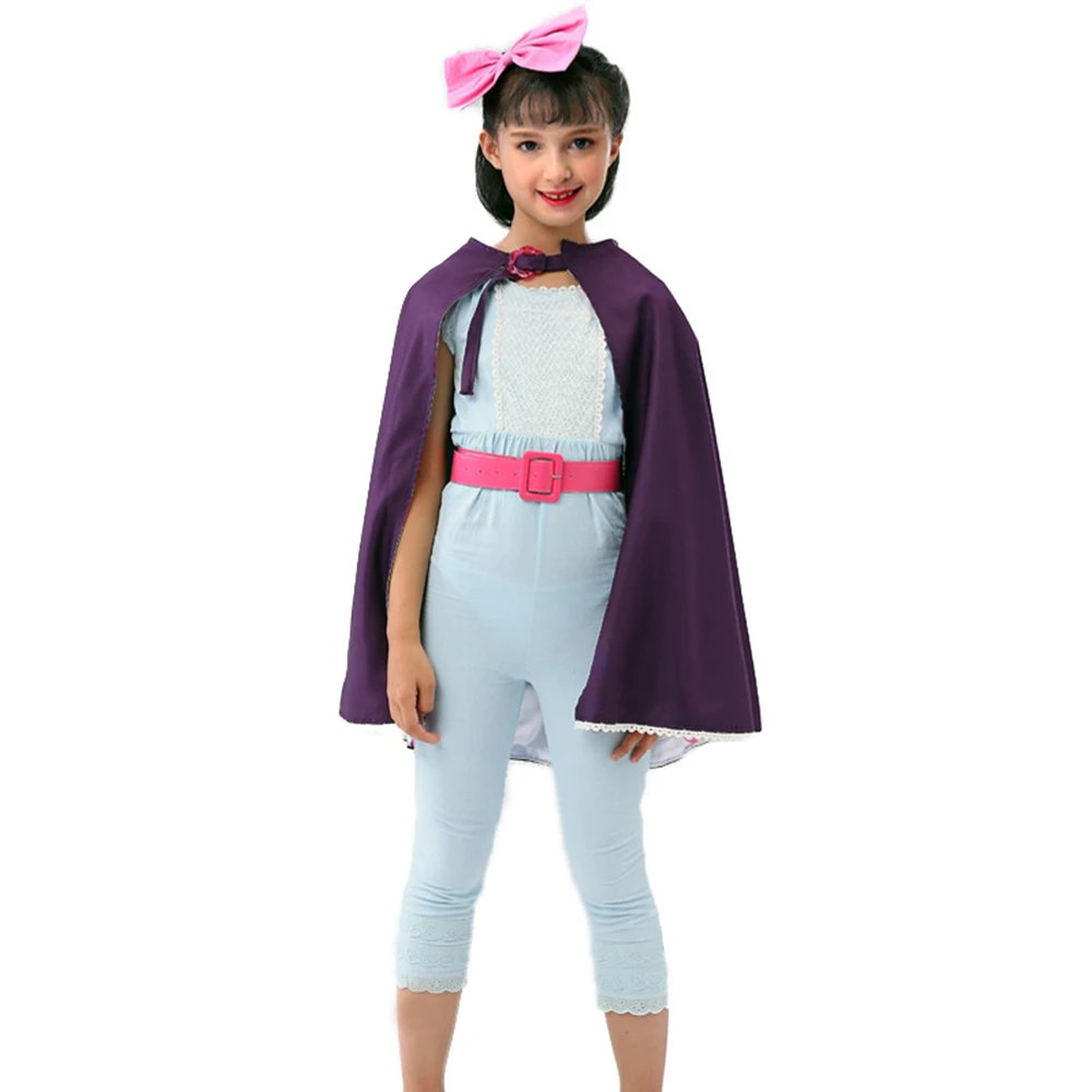 Bo Peep cosplay Костюм для детей, плащ-комбинезон для девочек, полный комплект с поясом, костюм для Хэллоуина карнавальный вечерние костюмы пастухи