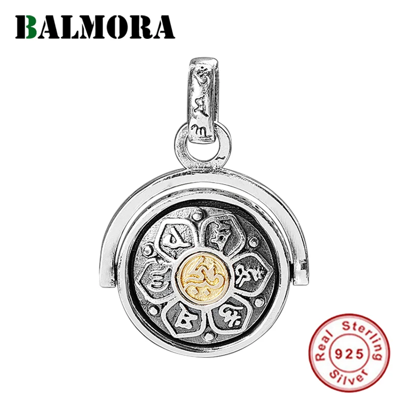 

Подвеска из стерлингового серебра 925 пробы BALMORA, буддистская подвеска «Сутра», мужские аксессуары для ювелирных изделий, вращающаяся подвеска без цепи