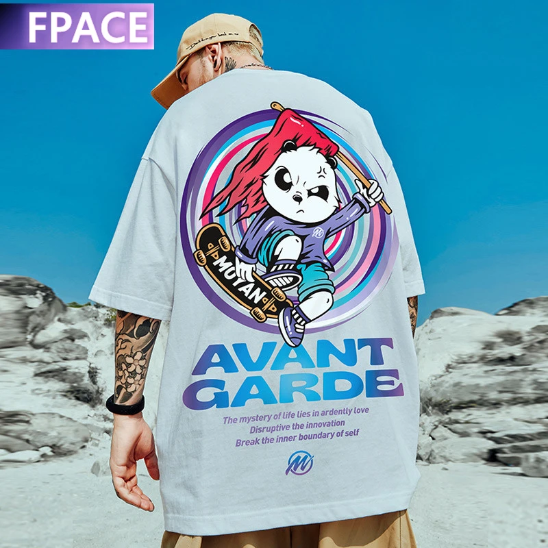 

FPACE 2021 летняя футболка с коротким рукавом с мультипликационным принтом размера d Мужская трендовая парная футболка с коротким рукавом в сти...