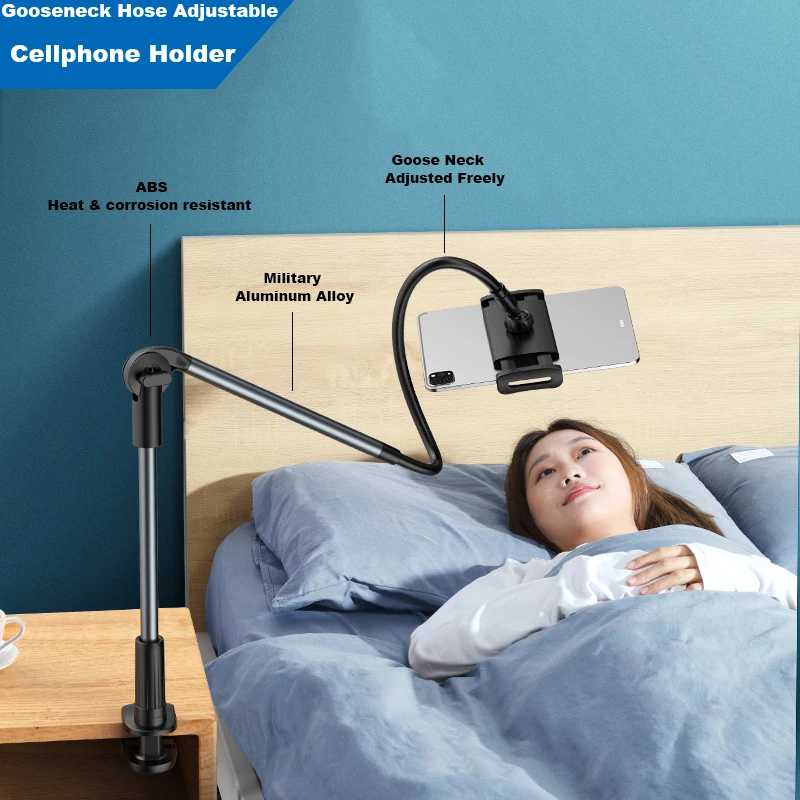 

1pcs Gooseneck Phone Tablet Generic Holder for MacBook MateBook Samsung Xiaomi Bed Flexible Long Arm Cellphone Mount for Desk