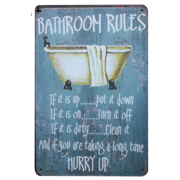 

Home Bathroom Rule Metal Signs Home Decor Vintage Tin Signs Pub Vintage Decorative Plates Metal Wall Art Plaques