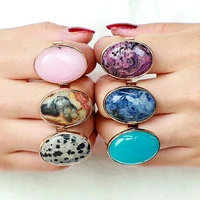 say hello 1pc retro natural oval stones rings for women geometric turquoise pink spar wedding adjustable size ring k2197