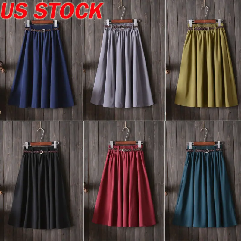 New Fashion Women Midi Knee Length Summer Skirt With Belt High Waist Skirts Cute Female Hot | Женская одежда