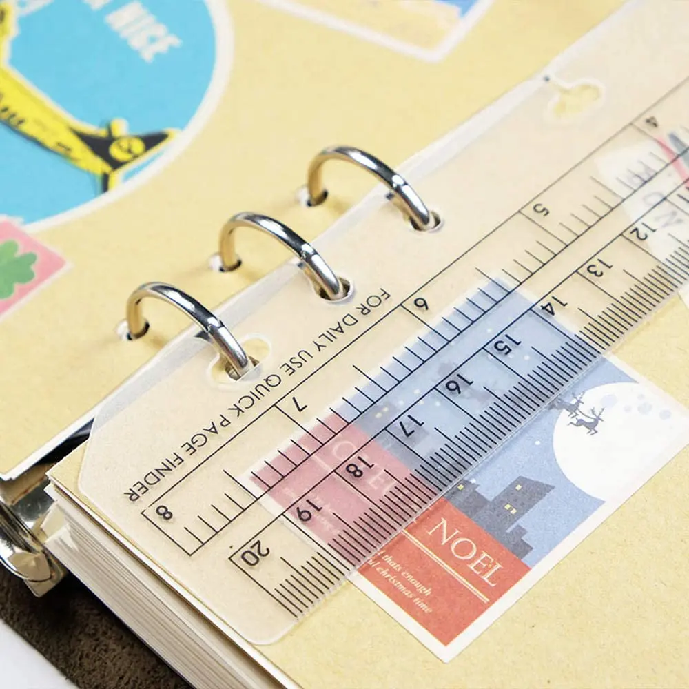 

4 Pcs/Set Plastic Page Marker Snap-in Bookmark Ruler Binder Ruler for A5/A6 Size 6-Hole Notebook Filler - Clear and Black