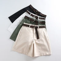 korean fashion casual summer shorts women loose wide leg pantalon femme belt green white high waist shorts female s 2xl
