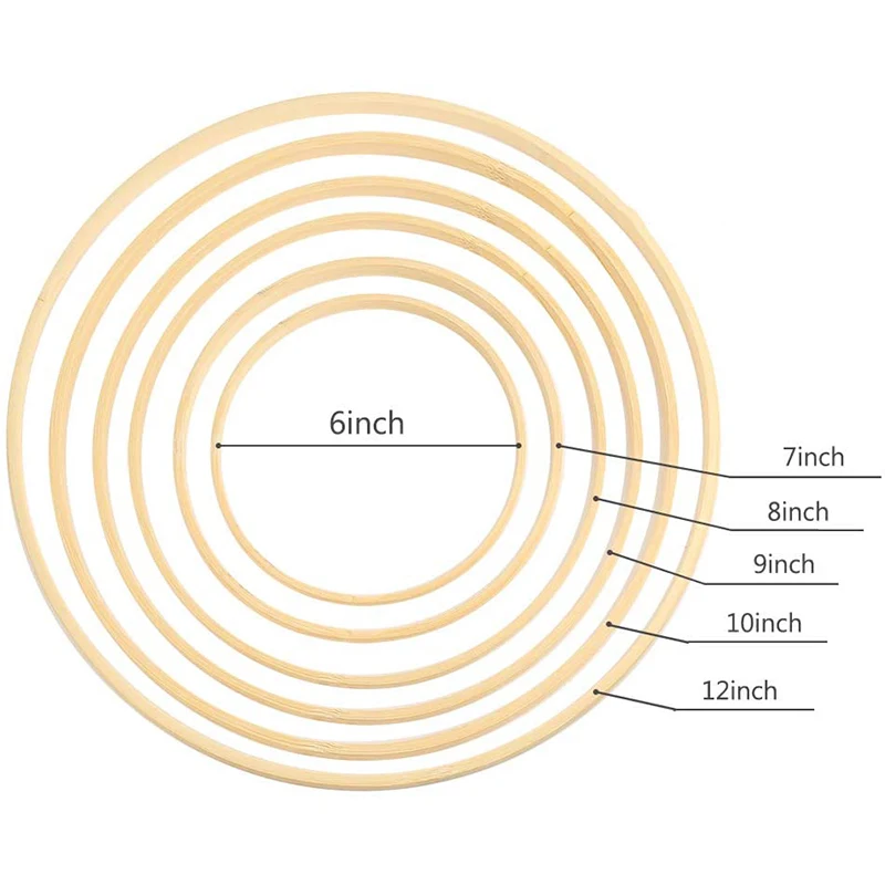 

12 Pieces Wooden Bamboo Floral Hoop Set Macrame Craft Hoop Rings for DIY Wreath Decor, Dream Catcher