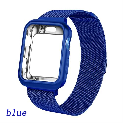 blue Чехол+ ремешок для Apple Watch 5 ремешок 44 мм 40 мм iWatch ремешок 42 мм 38 мм Миланский петля браслет металлический ремешок для Apple watch 3 4 2 1 - Цвет ремешка: blue