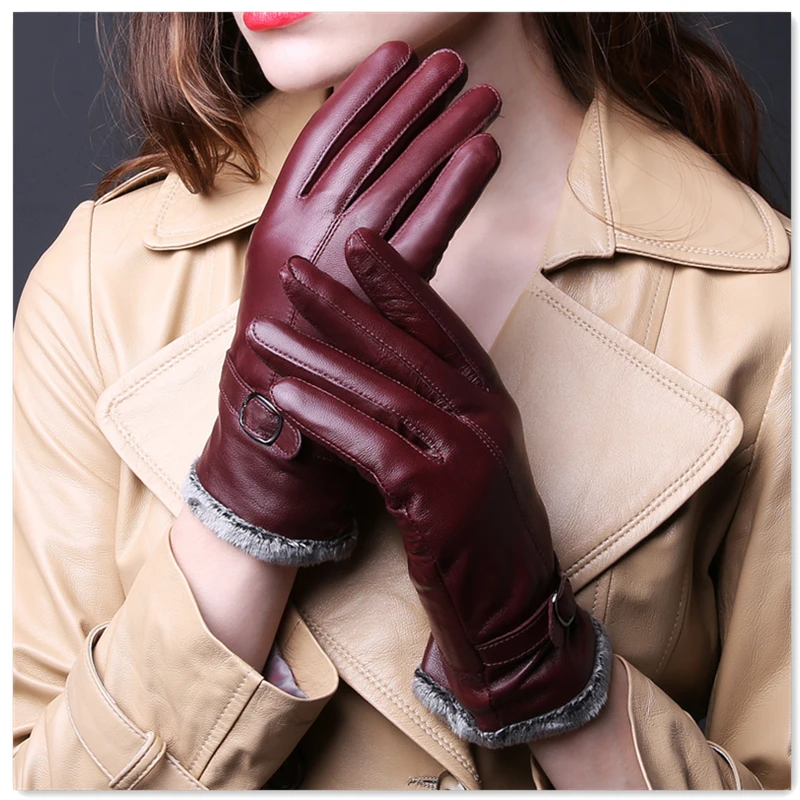 Женские перчатки из овечьей кожи зимние теплые бархатные короткие тонкие