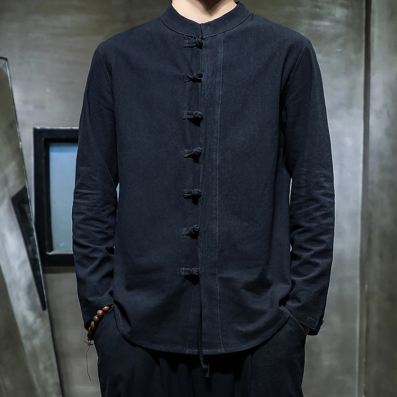 

2020 Summer New Men Shirt Fashion Chinese Style Linen Slim Fit Casual Long Sleeves Shirt Camisa Social Business Dress Shirts