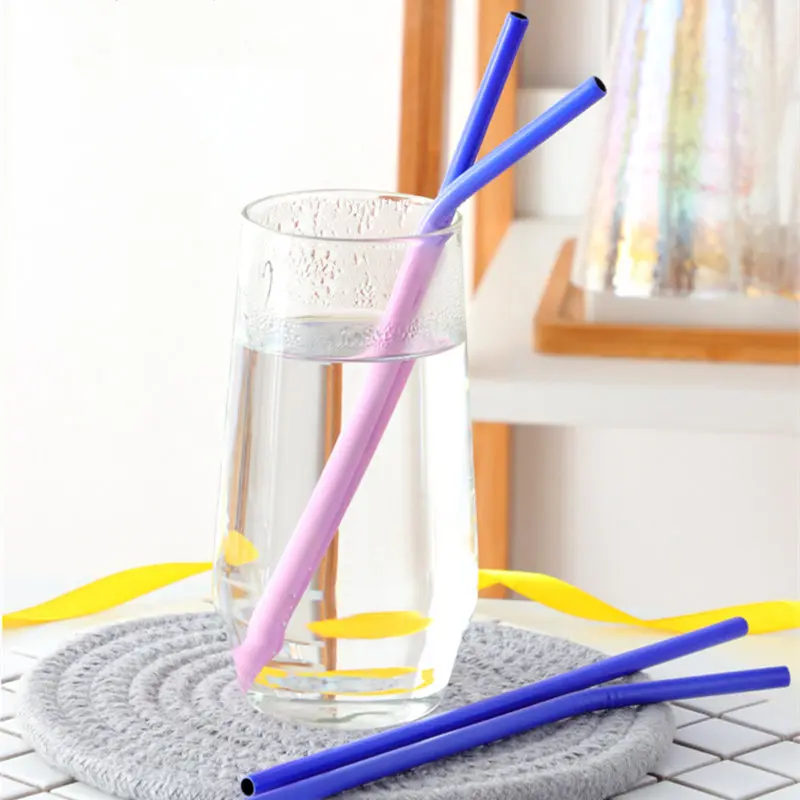 

Reusable Metal Color Changeable Drinking Straws Stainless Steel Sturdy Bent Straight Drinks With Cleaning Brush Set Party Bar