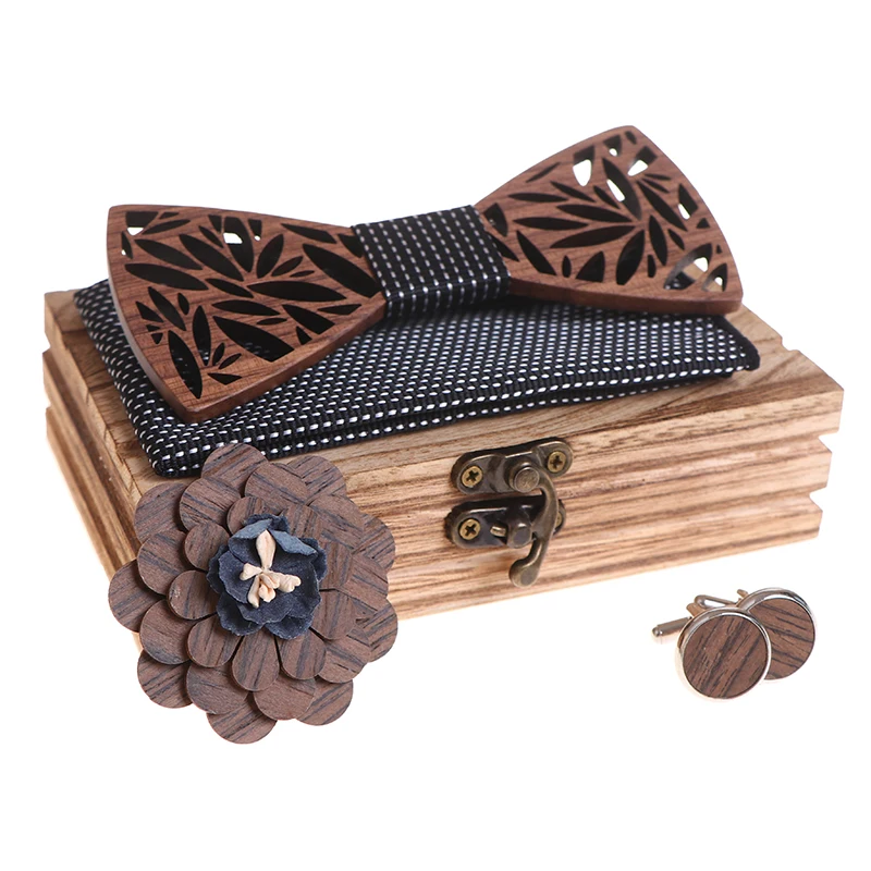 

New Floral Wood Bow Ties For Men Bowtie Hollow Butterflies Wedding Suit Wooden Bowtie Shirt Krawatte Bowknots Slim Tie