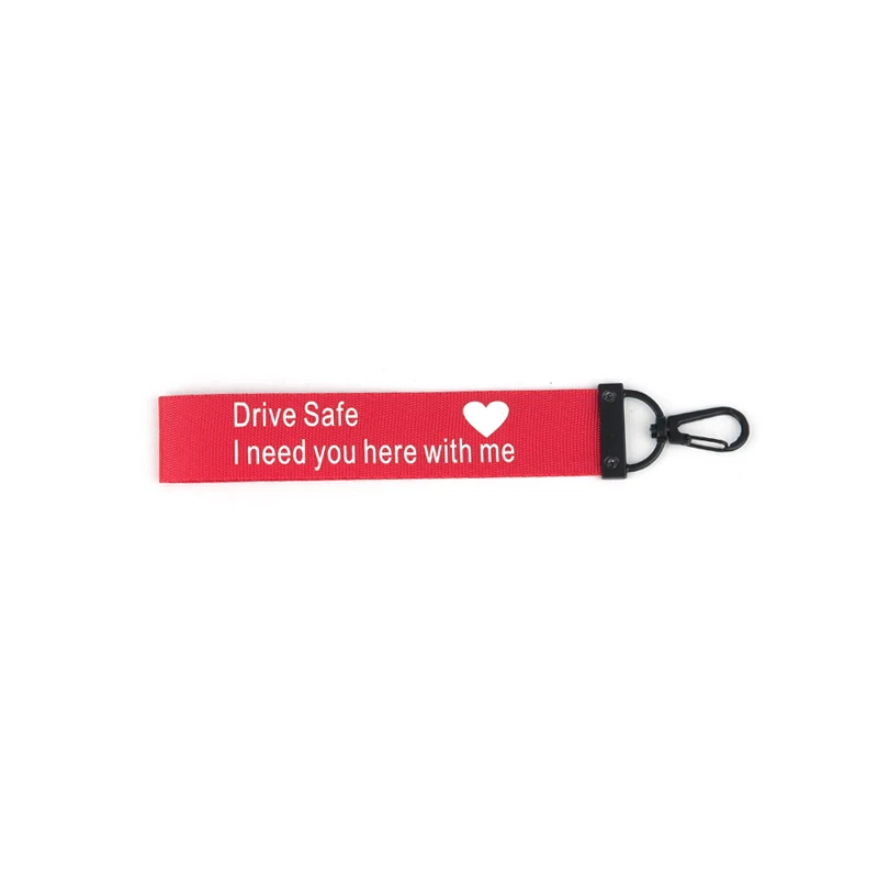 

Doreen Box Metal Ribbon Keychain Pendant "Drive Safe I need you here with me" Black Red Color Couple Bag Accessories, 1 PC