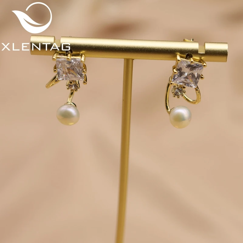 

Xlentag Brass Plated Unusual Crystal Natural Freshwater Pearl Woman Wedding Engagement Retro Luxury Jewelry GE1120
