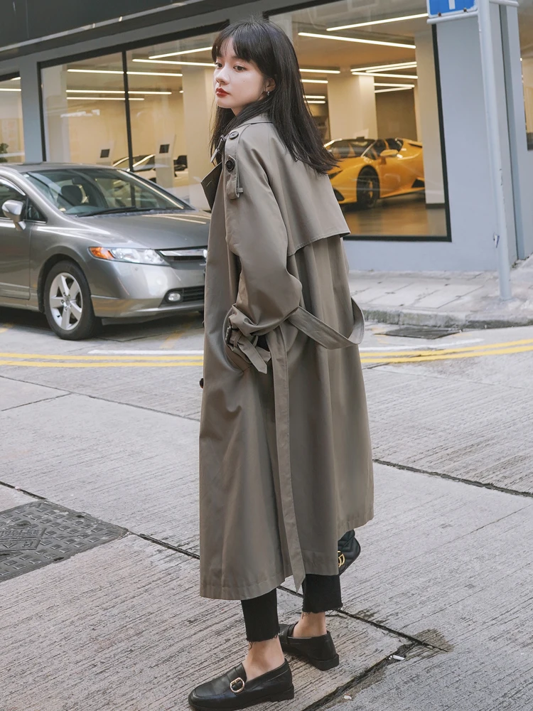 

Brand New Spring Autumn Women Trench Coat Long Double-Breasted with Belts Flaps England Style Duster Coat Cloak Female Outerwear
