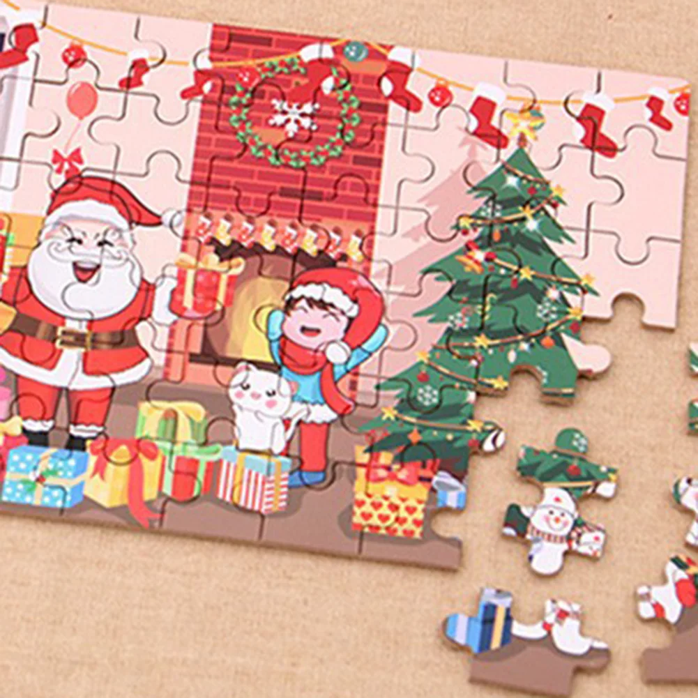 Kids DIY Puzzle Toy Wooden Santa Claus Jigsaw Puzzles Handmade Xmas Gift Intelligent Scene Pattern with Iron Box | Игрушки и хобби