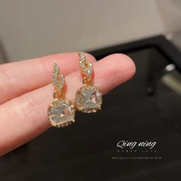 925 silver needle korean east gate fashion simple temperament design sense diamond inlaid super flash square earrings