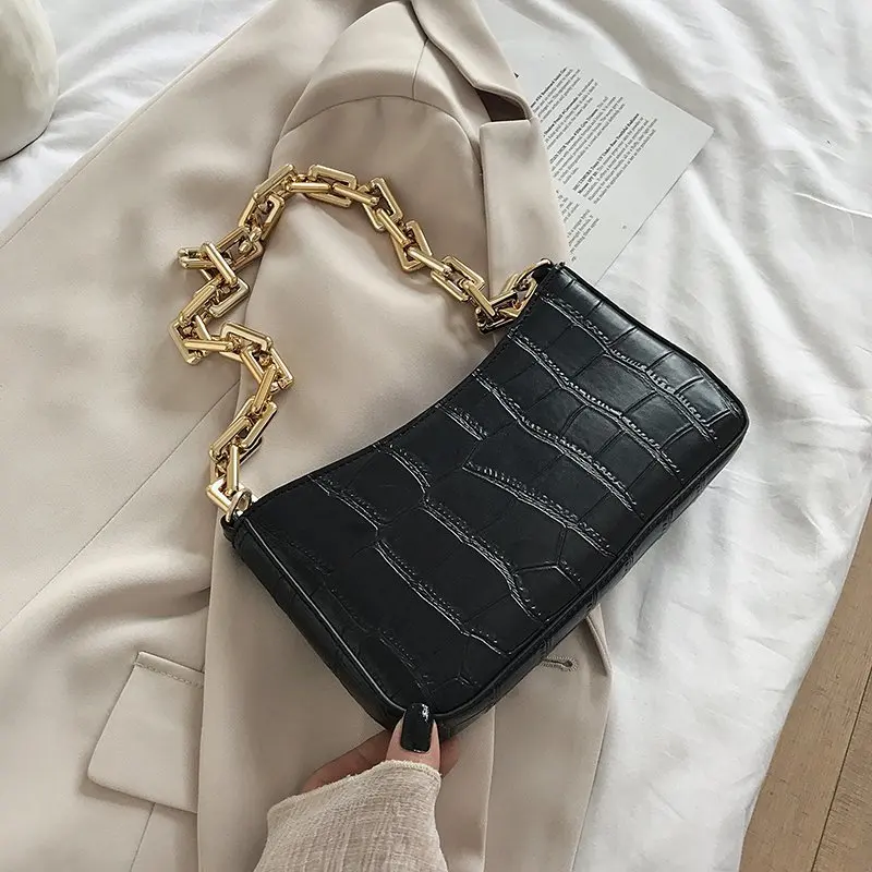 

Stone Pattern PU Leather Armpit Bag For Women Solid Color Chain Shoulder Handbags Ladies Travel Fashion Hand Bag Purses