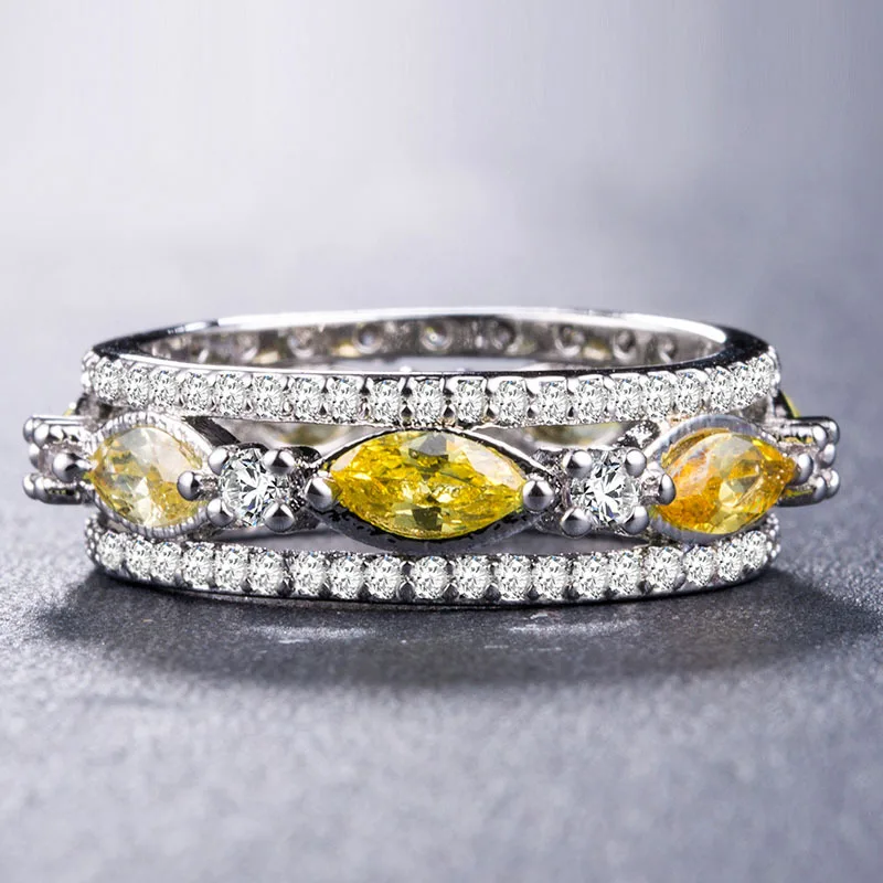 Женское кольцо с овальным камнем Visisap инкрустированное желтым роскошное в ретро