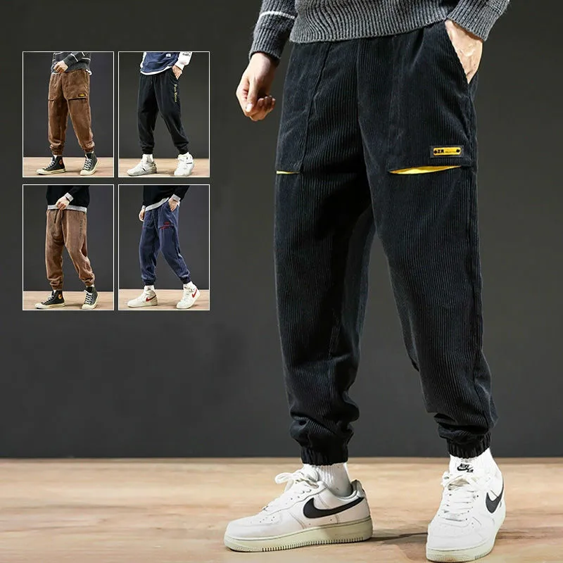 

Брюки-карго мужские вельветовые, повседневные брюки-Капри с завязками на щиколотке, свободные брюки-султанки в Корейском стиле, вельветовы...