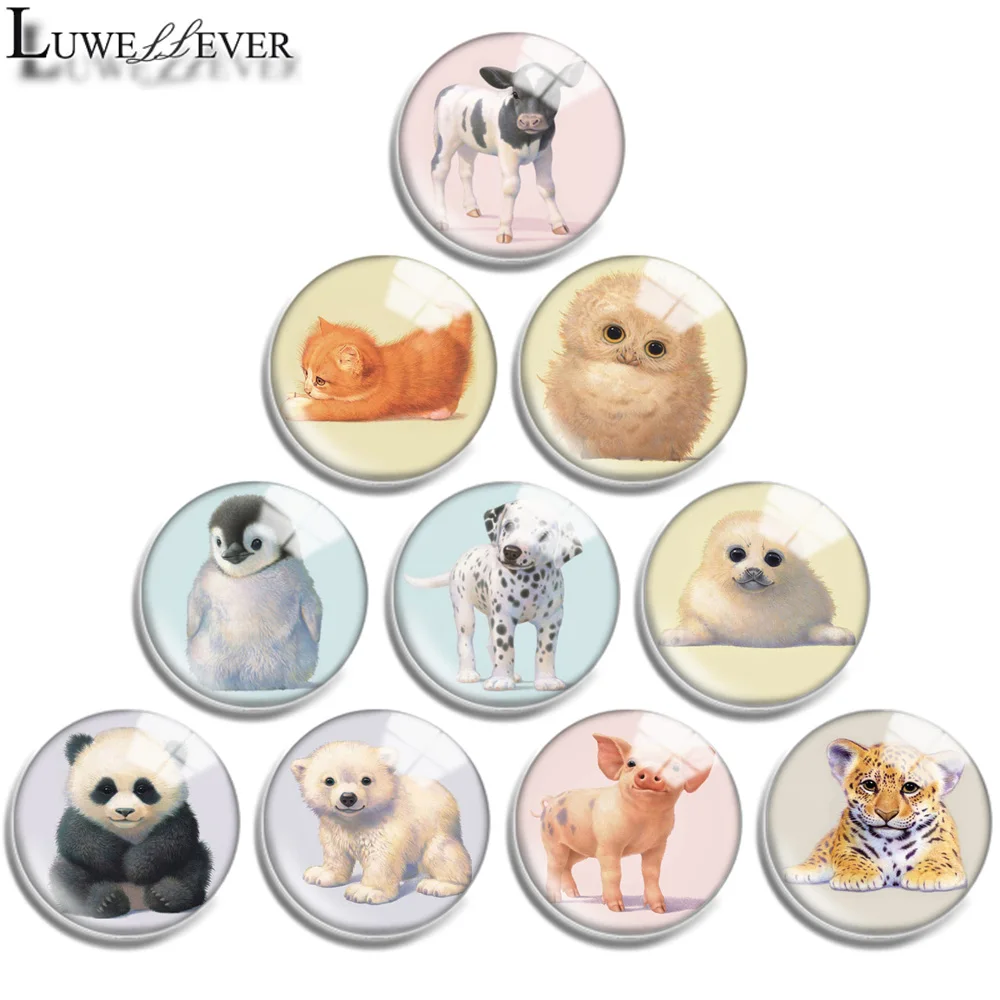 

10mm 12mm 20mm 25mm 30mm 40mm 744 Cute Animal Mix Round Glass Cabochon Jewelry Finding 18mm Snap Button Charm Bracelet