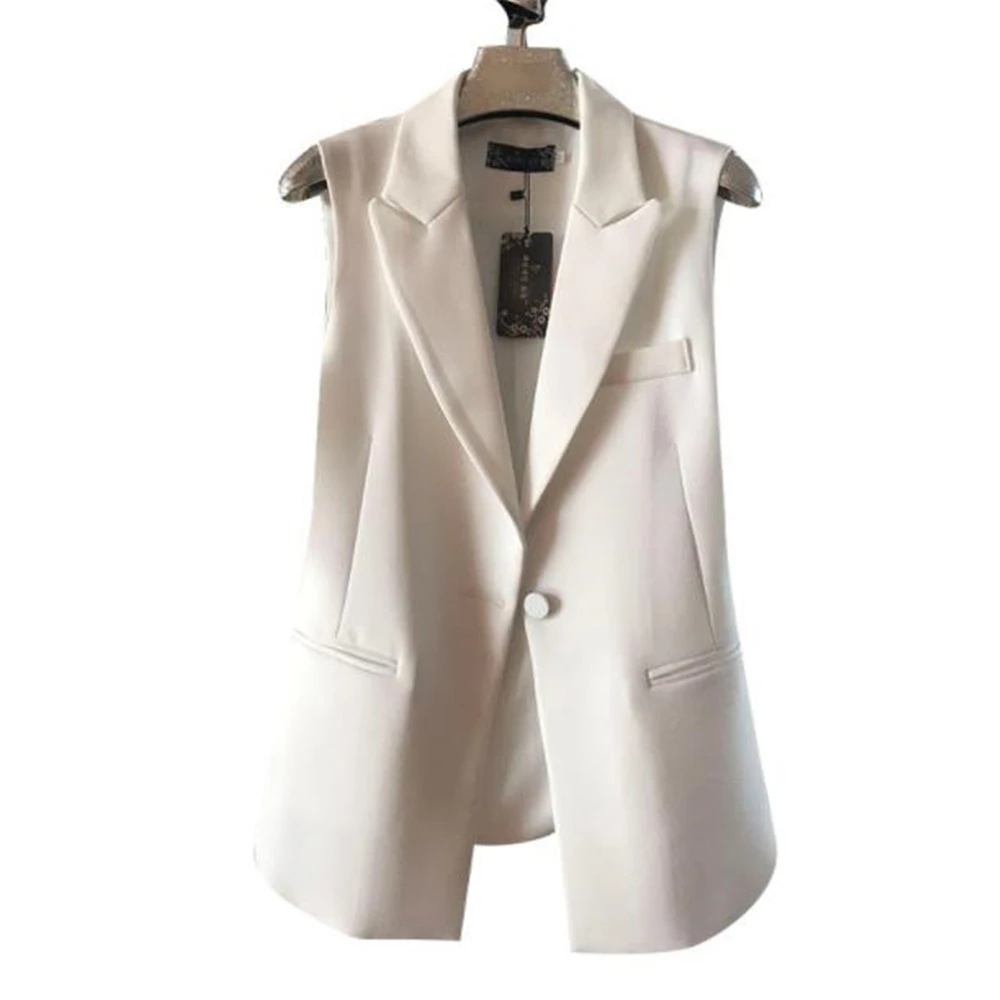 Women Blazer Sleeveless Vests Jacket Coats Feminino Quilted Femme Button Waistcoat Outwear Gilet Ol Pockets Single-breasted Tops
