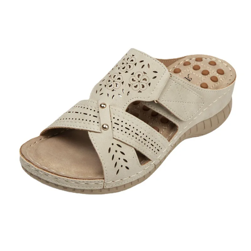 

Summer 2021 new ladies sandals slope heel massage large size sandals women cross-border