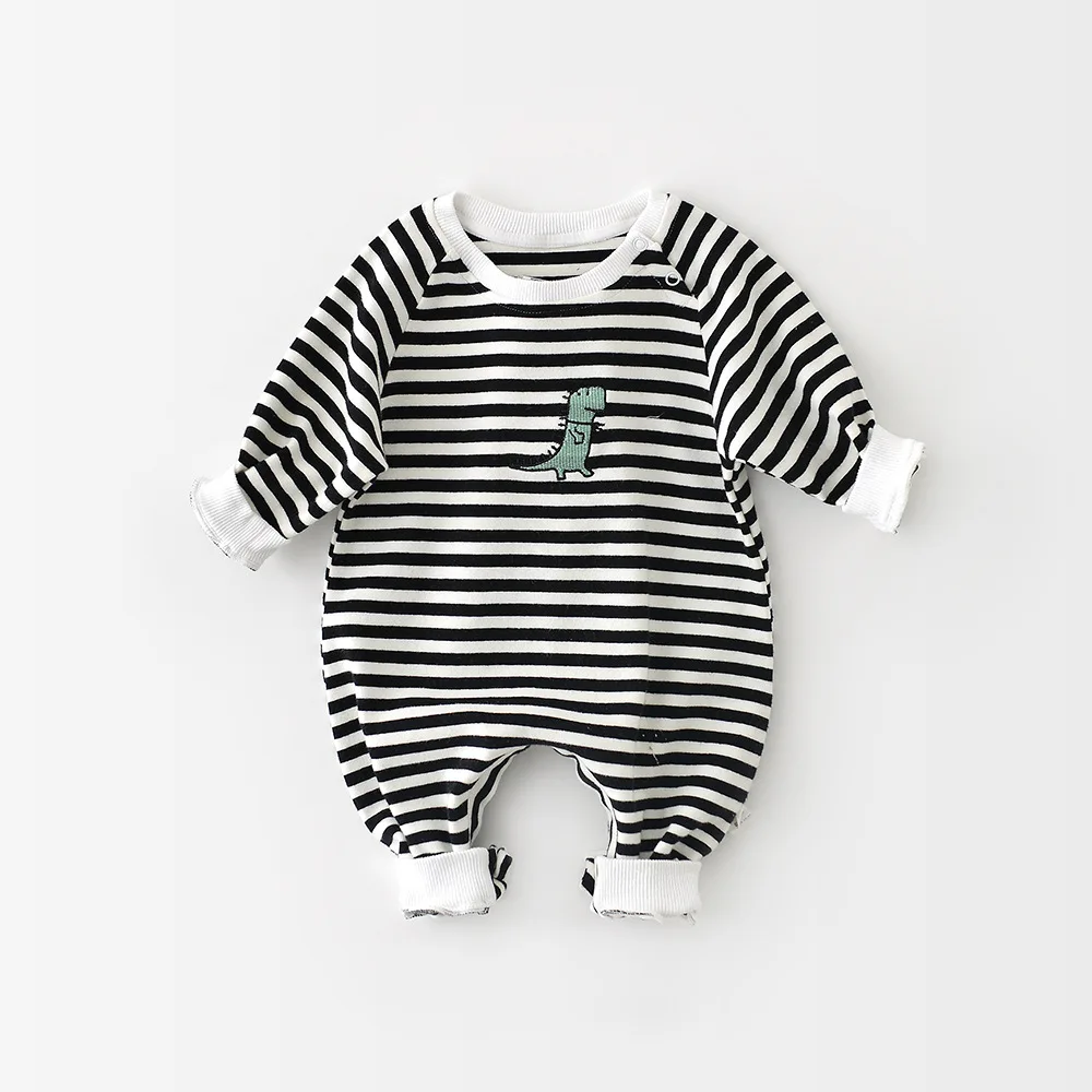 

Brand Children's Wear New Striped Dinosaur Embroidery Long Sleeve Jumpsuit For Spring And Summer