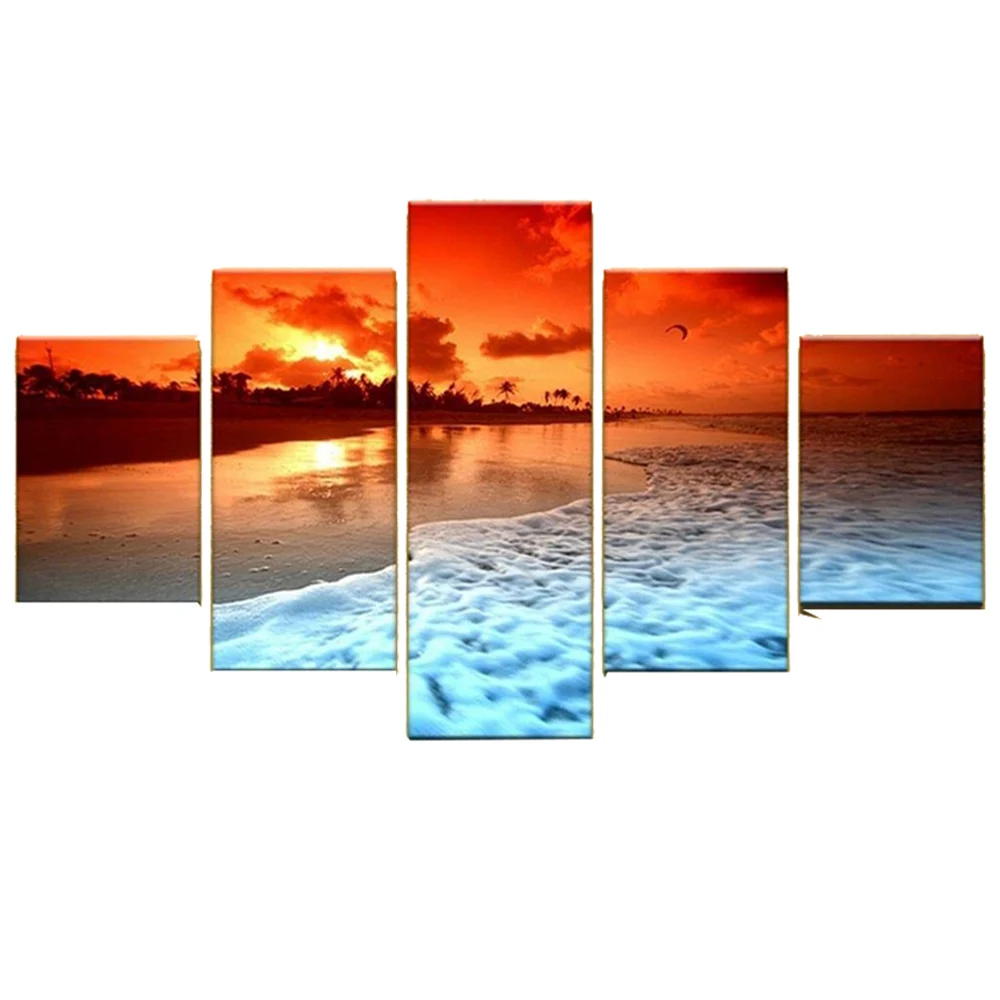 Настенная живопись на холсте 5-компонентная современная картина пляже заката