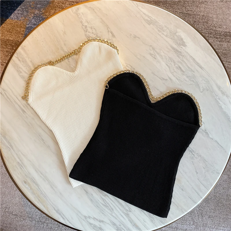 

Женский облегающий топ-майка, трикотажный облегающий топ с украшением в виде цепочки, укороченный топ