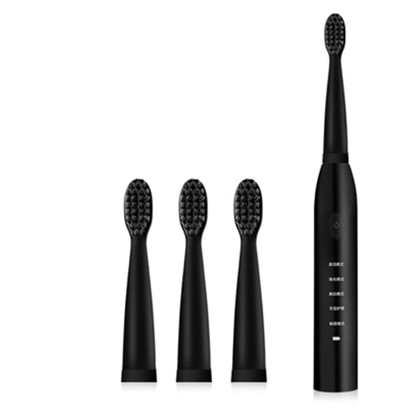 Black no box 5 передач умная электрическая зубная щетка Водонепроницаемая зубная щетка USB перезаряжаемая щетка с таймером очиститель с 4 сменными головками - Color: Black no box