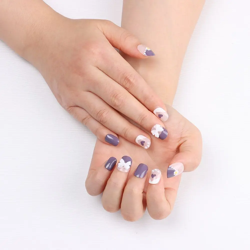 

Fashion Jelly Gum False Nails Flower Heart Fake Nail French Nail Art Beauty