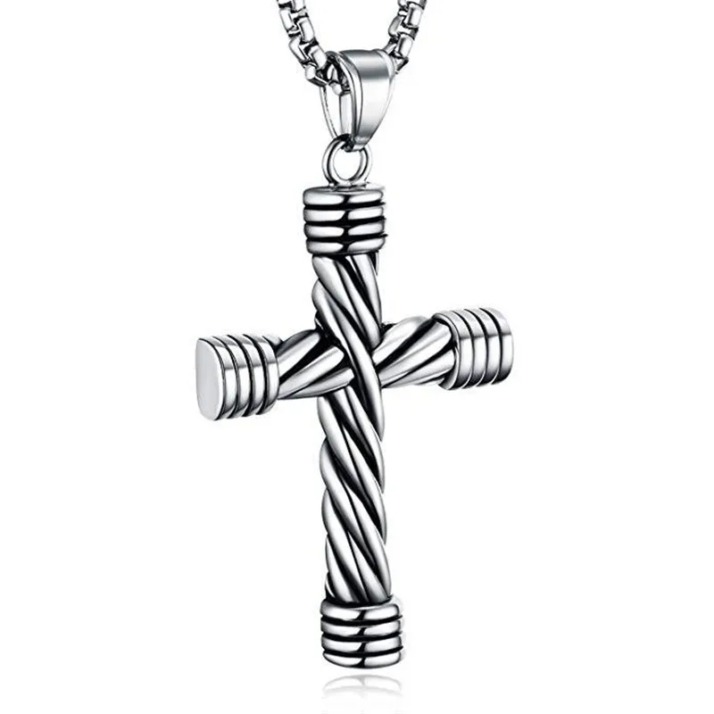 

Simple Vintage Cross Long Chain Pendant Men Necklace Trendy Chain Necklace Chokers Silver Color Jewelry For Women Accessories