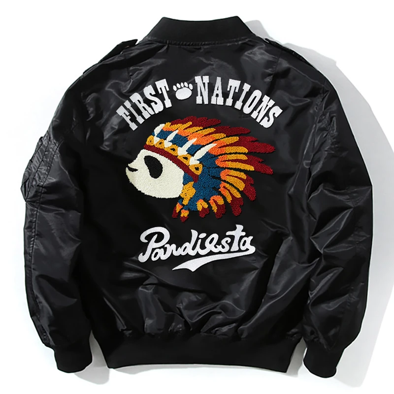 Mens Chinese Panda Embroidered Thick Peacoat Sukajan Souvenir Flight Jacket Bomber Coat Chic Outwear 2022