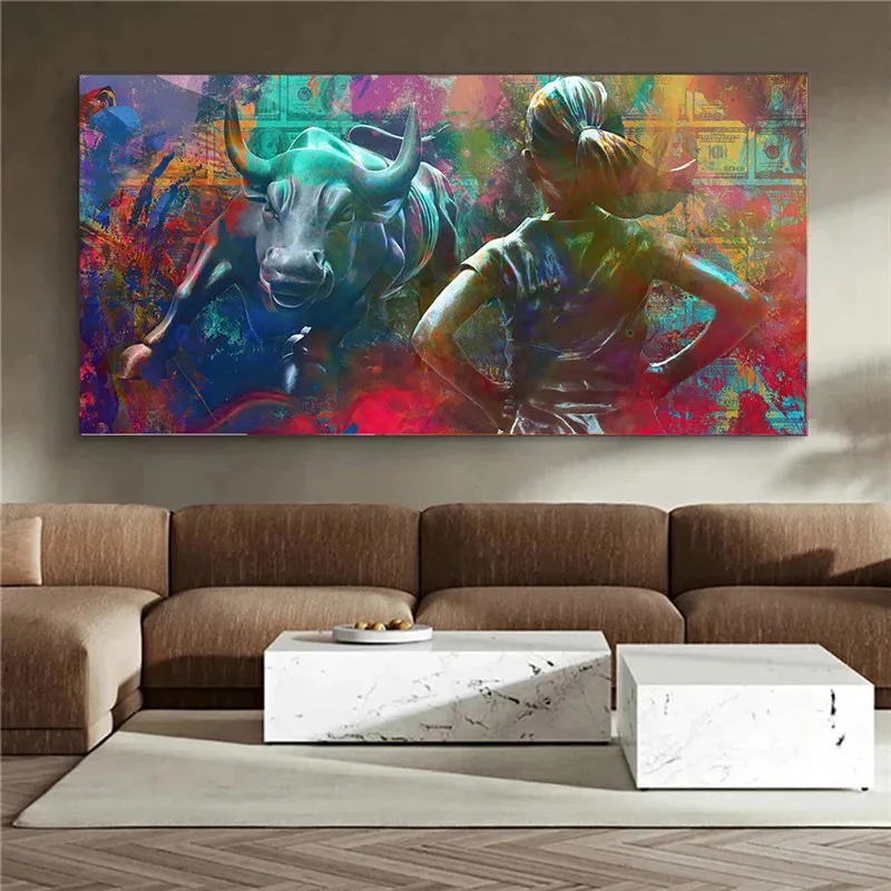 

Animals Graffiti Art Cattle Money Canvas Prints Paintings Bull Money Art Wall Poster Picture For Living Room Home Decor No Frame