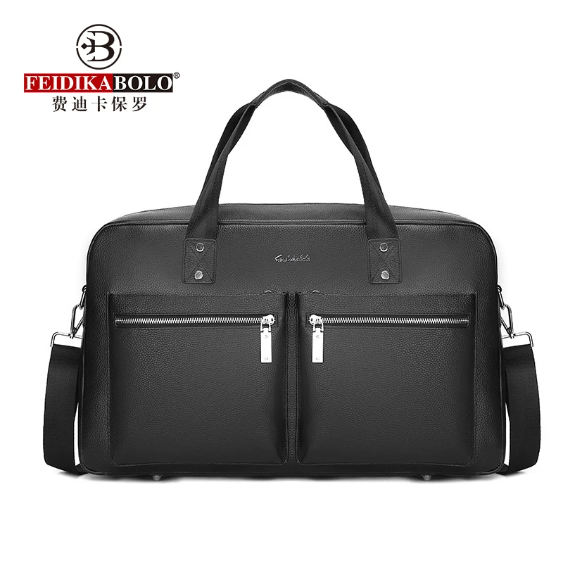 

FEIDIKABOLO Genuine Cow Leather Men's Briefcase Bag Business Black Men Handbag 14" Laptop Bag Man Business Travel Shoulder Bags