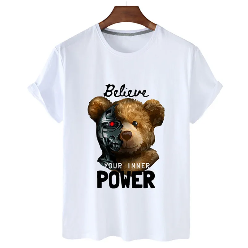 

Women's Mechanical Bear Print Tshirt Women Short Sleeved O-Neck Top Tees Casual T-shirt Woman 90's Retro Clothing Unisex T Shirt
