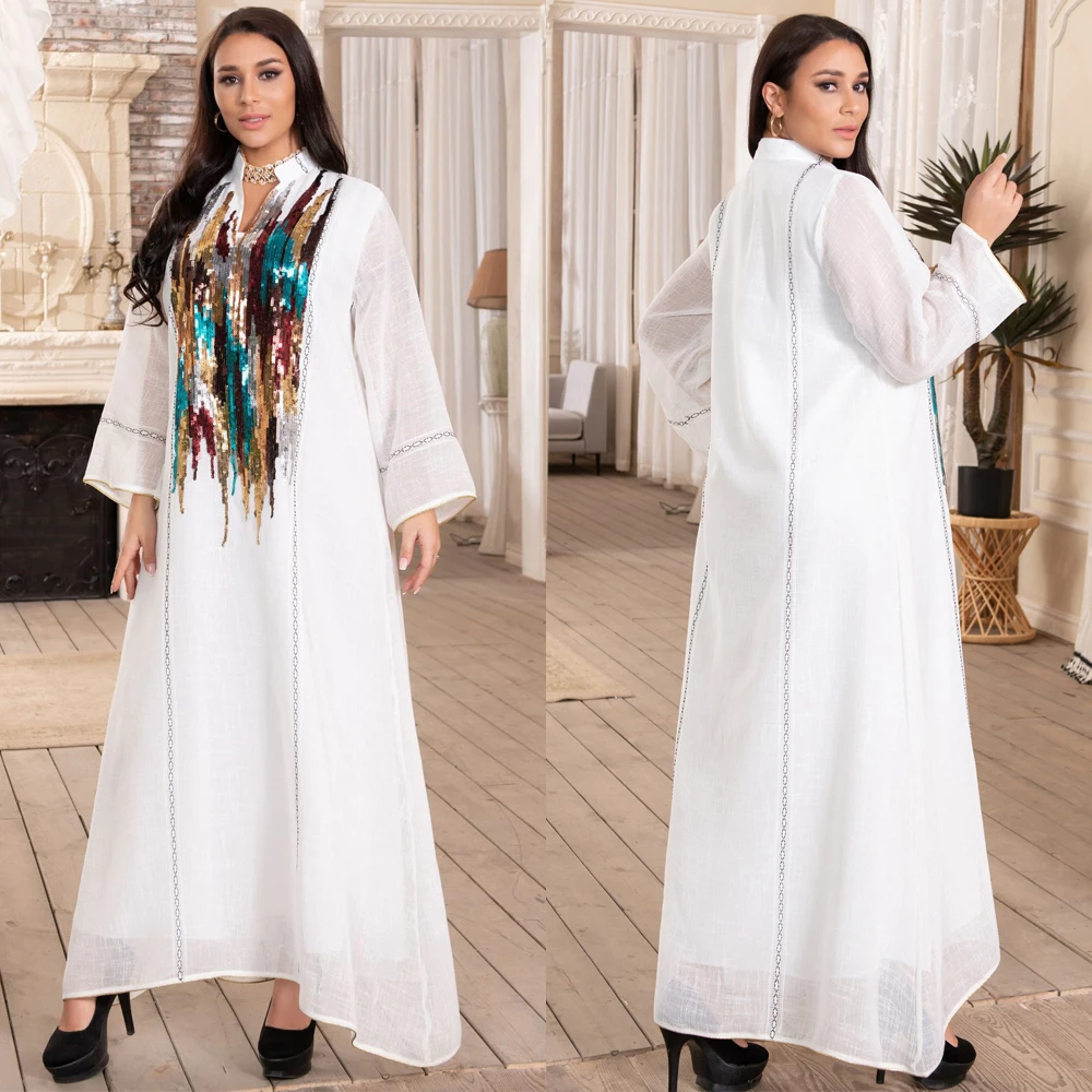 

MD Dubai Abaya 2021 Muslim Woman Kimono Plus Size Boubou Arabic Dress Djellaba Women Kaftan Moroccan Sequin Gown Islamic Clothes