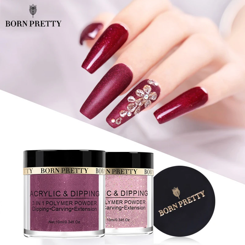 BORN PRETTY 3 в 1 акриловые погружные порошки для ногтей сверкающие ногти резьба