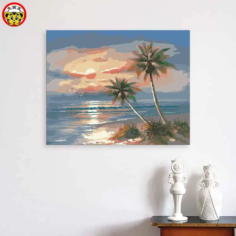 

Painting by Numbers Art Paint by Number Summer Beach and Sea Landscape Painting Drawing Coloring by Frame with on Canvas 40*50cm