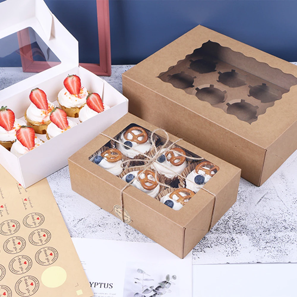 

Cup Cake And Container Packaging Baking Tools With Muffin Insert Boxes Cupcake Cardboard Biscuit Candy Desserts Packaging Box