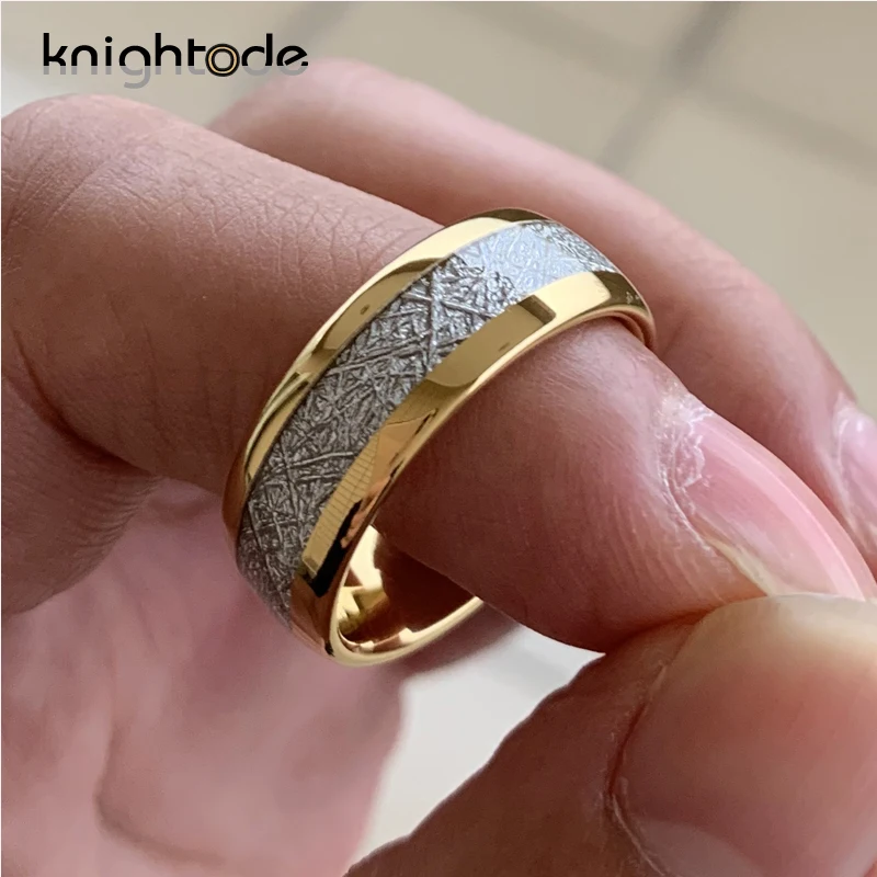 Кольца для мужчин и женщин с инкрустацией из белого метеорита золотой