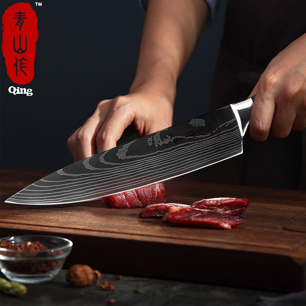 Цин 8 дюймов нож шеф-повара имитирует дамасский узор кухонный из нержавеющей