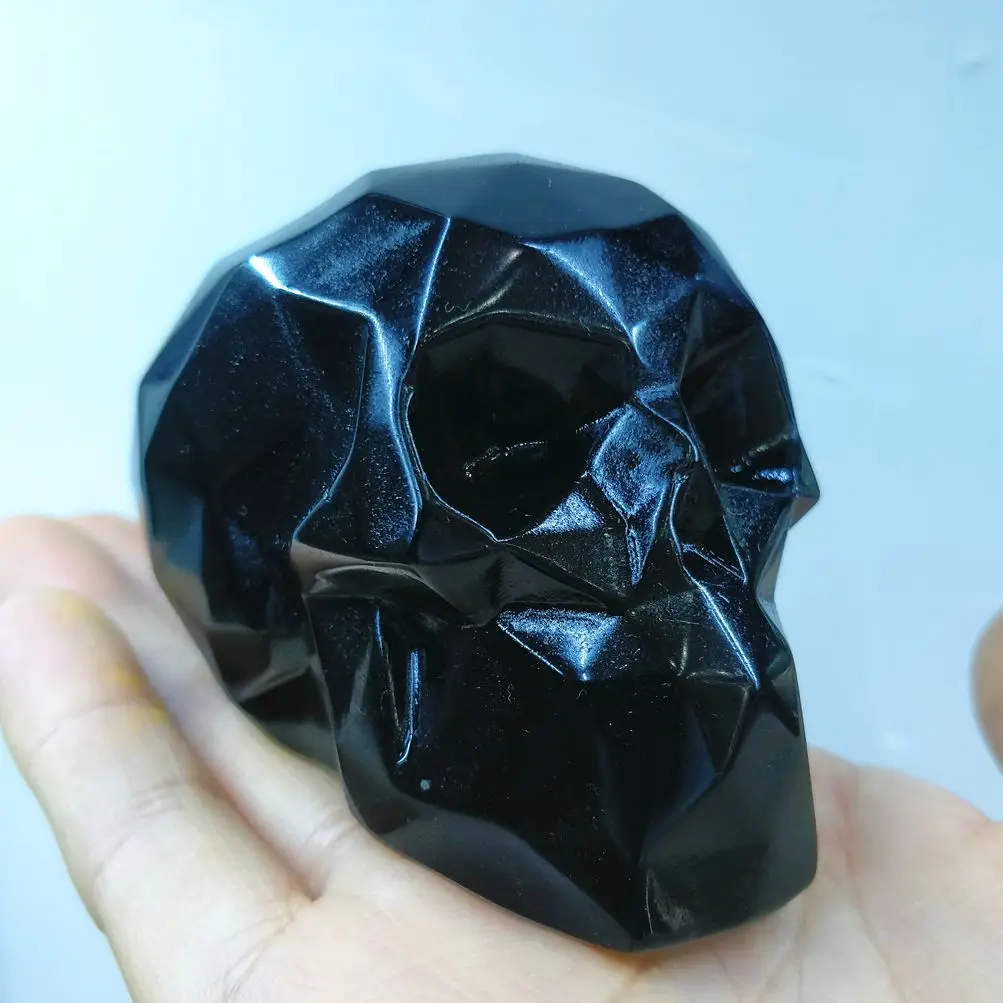 7 см натуральный черный обсидиан кварц минеральная резьба граненый череп ремесла