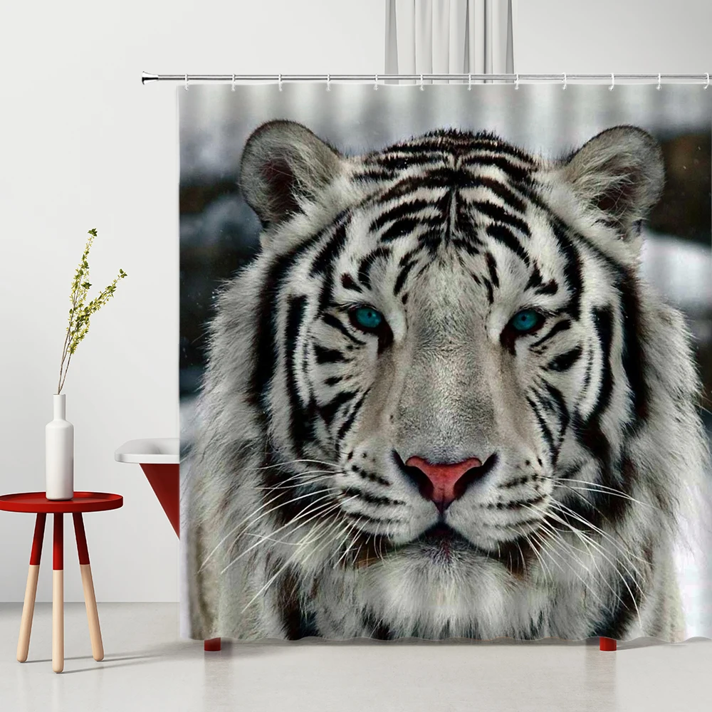 

Wildlife Shower Curtain Tiger Lion Africa Tropical Forest Animals Pattern Bathroom Decor Polyester Cloth Hanging Curtains Set