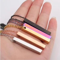 fnixtar 5pcslot mirror polished stainless steel necklace square vertical strip bar pendants necklaces custom logo name jewelry
