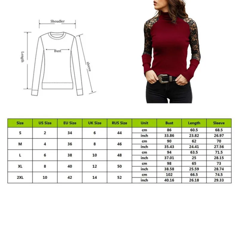 

Ladies Shirts Spring Tops Casual Office Lady Fashion Soft Plus Size Sexy Clothing Women Turtleneck Lace Sleeves Solid Shirts