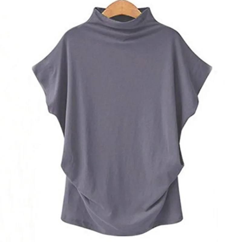 Blusas mujer de moda 2019 женские топы короткий рукав одноцветная водолазка черные рубашки